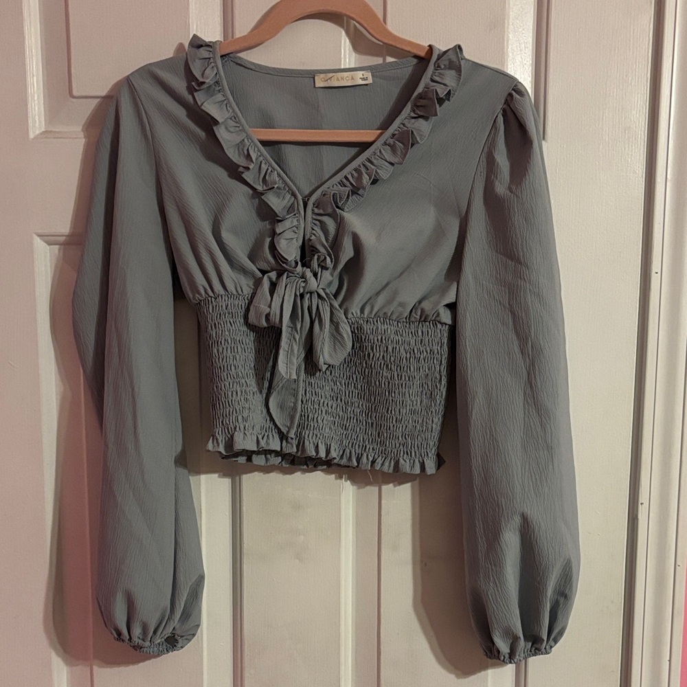 Chic Gray Ruffle Blouse